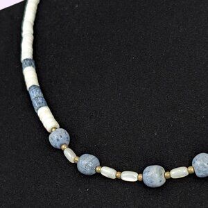 Vintage Blue Coral Puka Shell Necklace